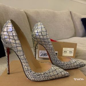 Metallic Silver Blue Gold Croc Lurex SoKate Pumps